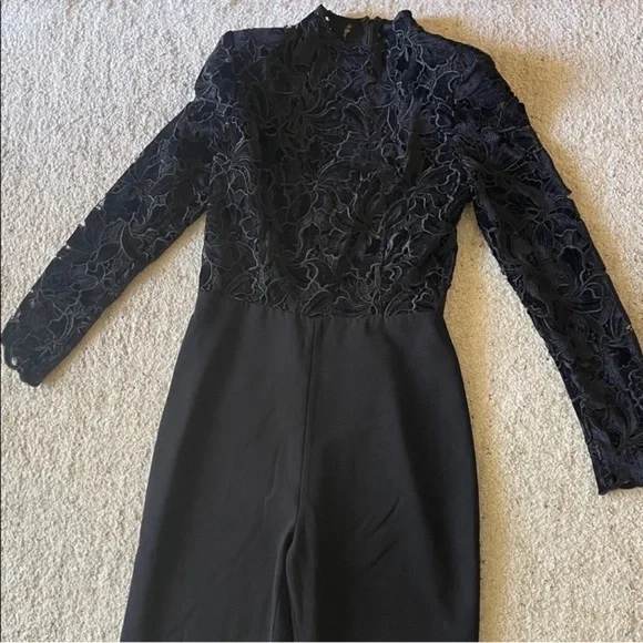 ✨NWT✨Nadine Merabi Eleanor Wide Leg Jumpsuit Black Velvet Long Sleeve Size 12 - Picture 4 of 7